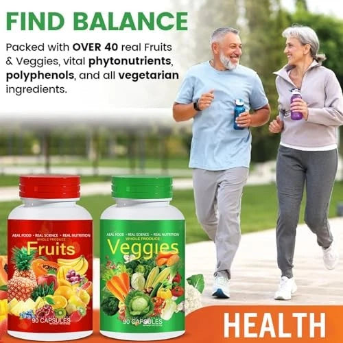 Balance of Nature Fruits & Veggies Supplement 2 Bottles | 90 Capsules Each | Whole Food Nutrient Support | Daily Wellness Formula