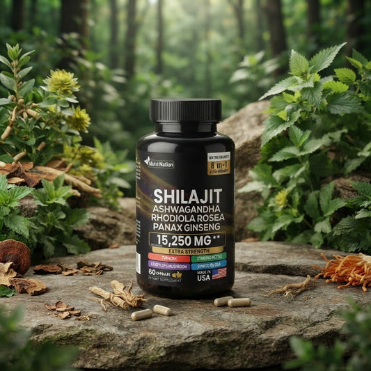 Nutri Nation Shilajit Ashwagandha 8-in-1 Herbal Supplement – 15,250 mg, 60 Capsules