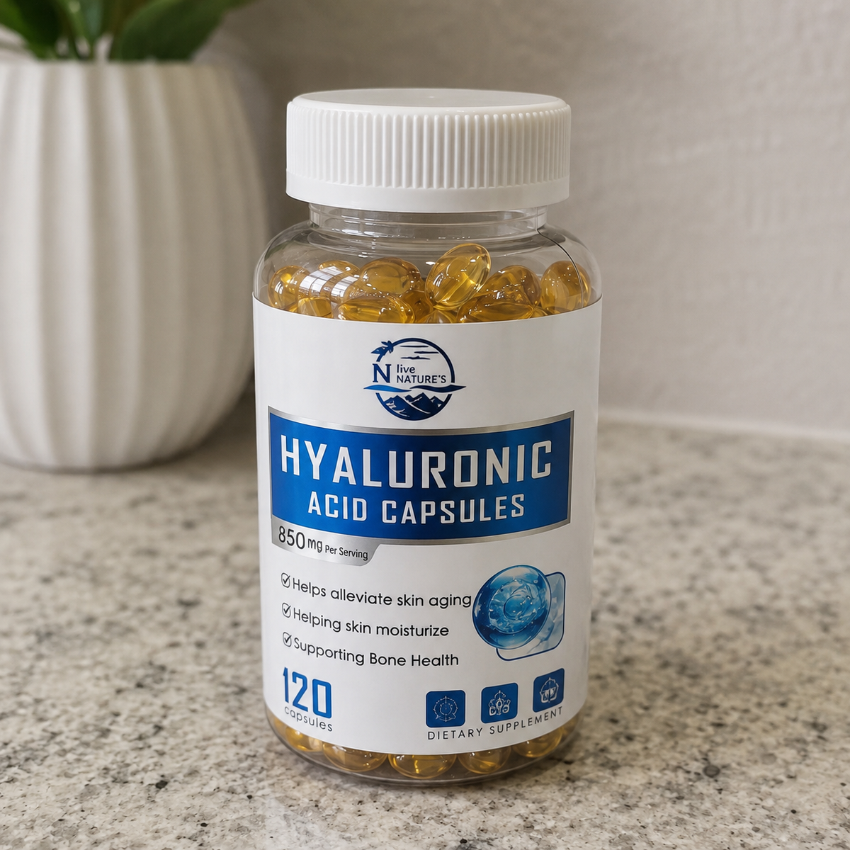 Hyaluronic Acid Capsules 850mg – 120 Capsules | Skin Moisture & Bone Health Support