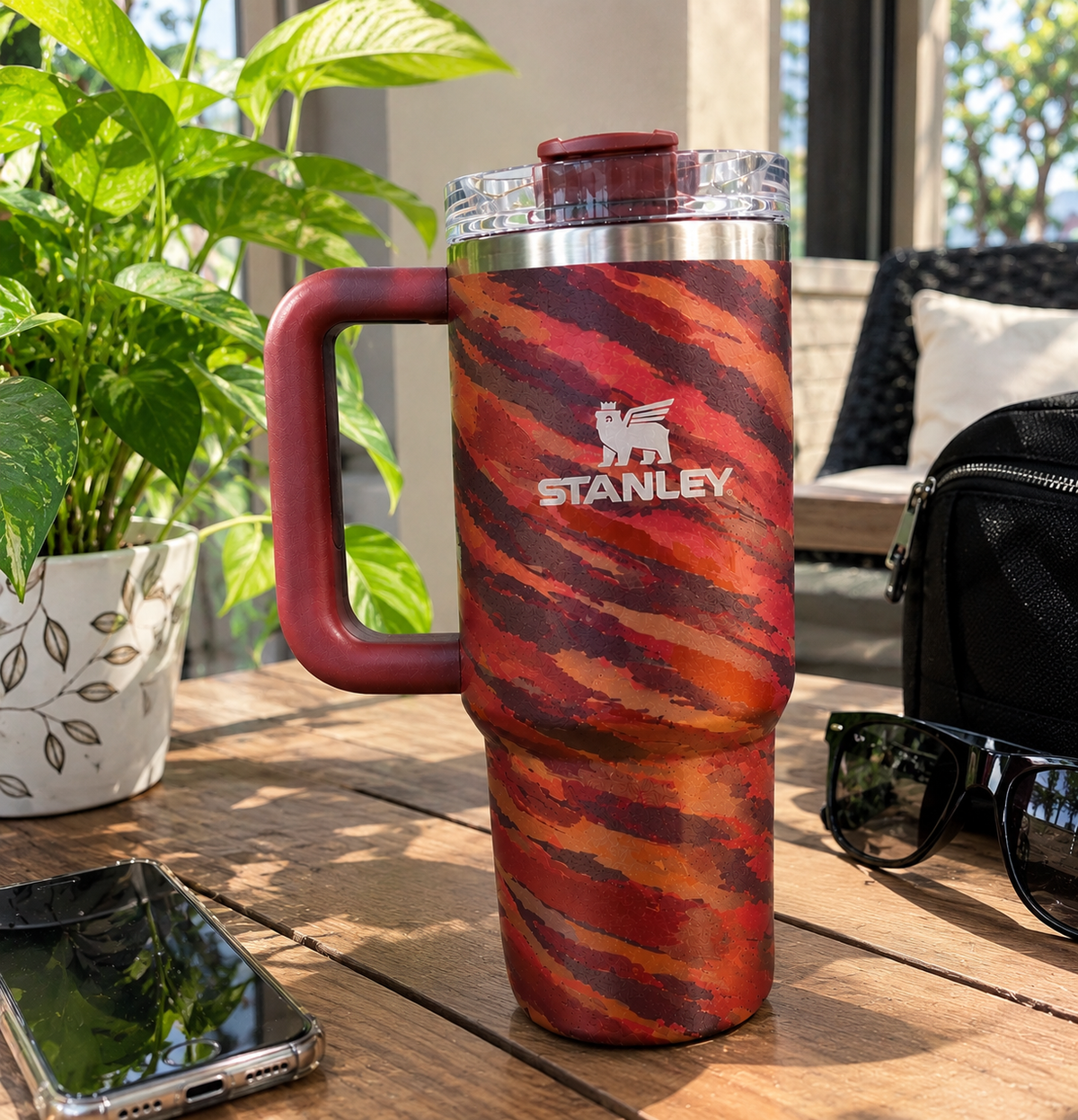 40 oz Camouflage Insulated Tumbler with Handle & Lid – Travel Cup