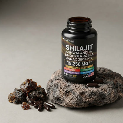 Nutri Nation Shilajit Ashwagandha 8-in-1 Herbal Supplement – 15,250 mg, 60 Capsules