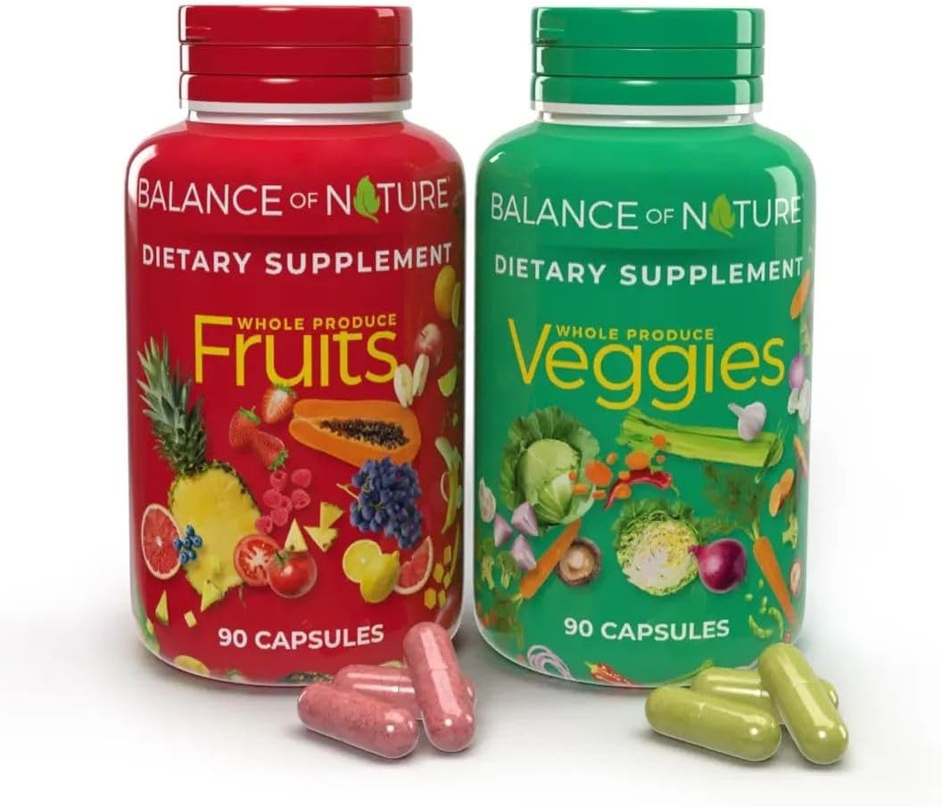Balance of Nature Whole Produce Fruits & Veggies Dietary Supplement – 90 Capsules Each