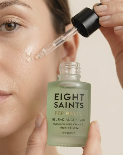 Eight Saints Pep Rally Gel Radiance Serum – Hydrating Face Serum with Hyaluronic Acid, Vitamin C, Vitamin E & MSM, 1 oz / 30 mL