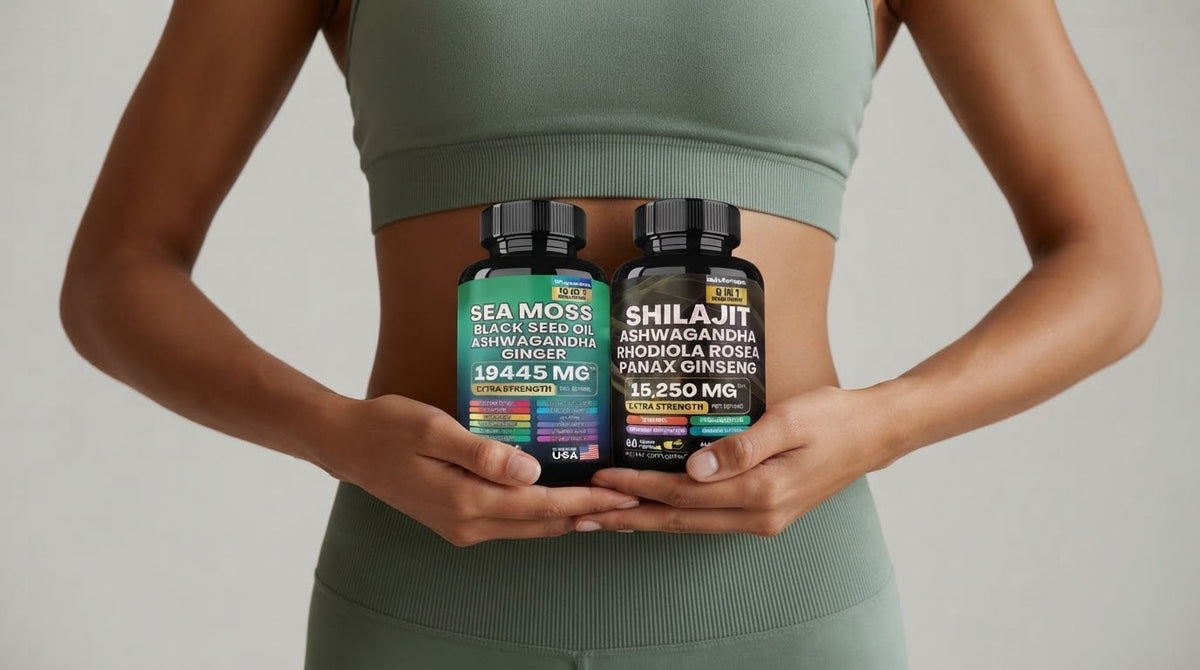 Sea Moss Black Seed Oil Ashwagandha & Ginger + Shilajit Herbal Supplement – 60 Capsules Each
