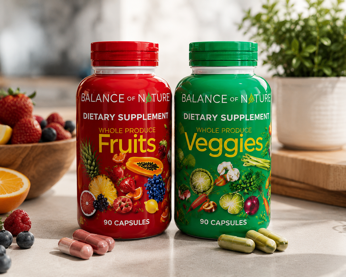 Balance of Nature Whole Produce Fruits & Veggies Dietary Supplement – 90 Capsules Each
