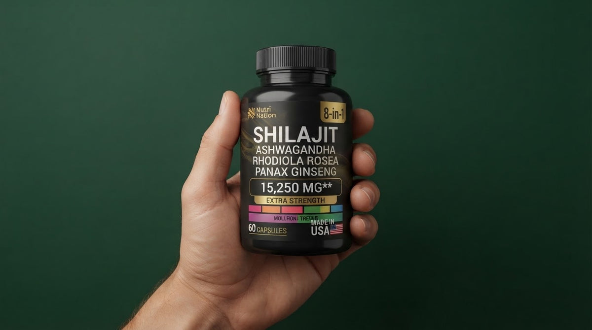 Nutri Nation Shilajit Ashwagandha 8-in-1 Herbal Supplement – 15,250 mg, 60 Capsules