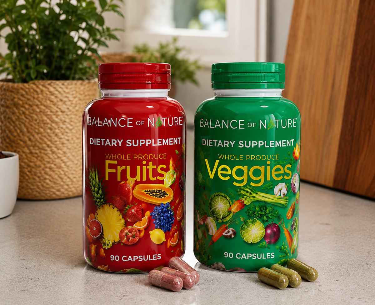 Balance of Nature Whole Produce Fruits & Veggies Dietary Supplement – 90 Capsules Each