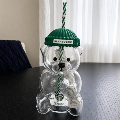 Starbucks Bear Shaped Cup with Straw – Clear Acrylic Cute Teddy Bear Tumbler with Beanie Cap Lid
