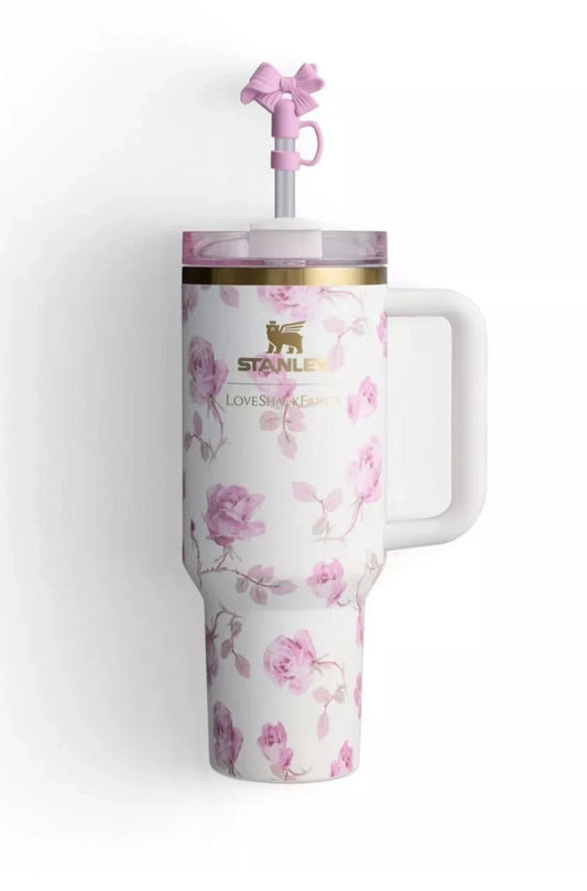 Stanley x LoveShackFancy Rosa Limited Edition 40oz Quencher H2.0 FlowState Tumbler Pink Floral Cup With Gift Box